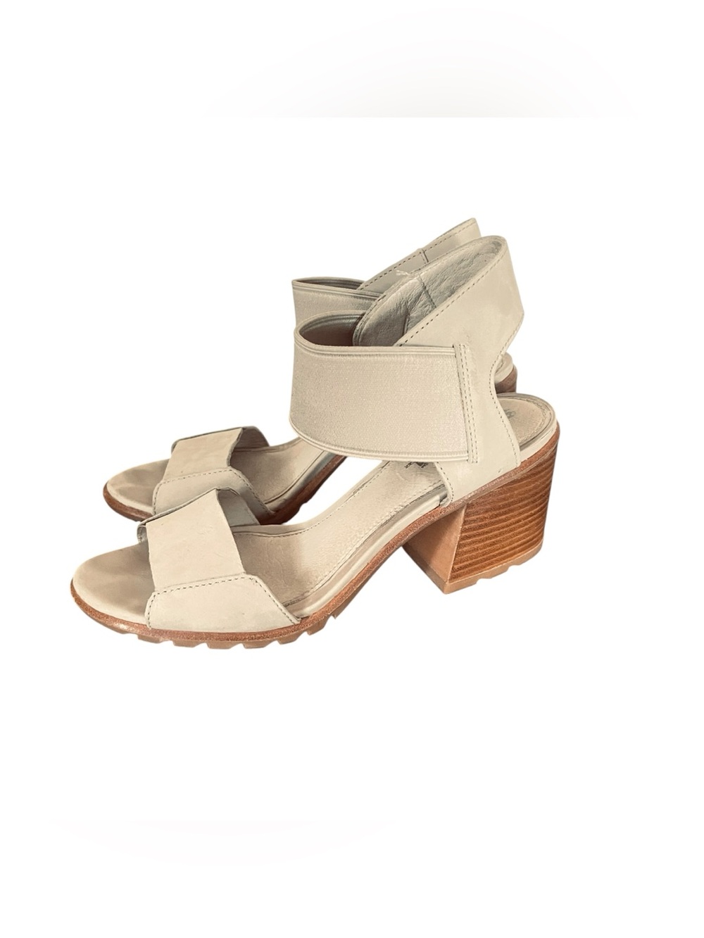 Sorel Beige Chunky Block Heel Sandals with Ankle Strap